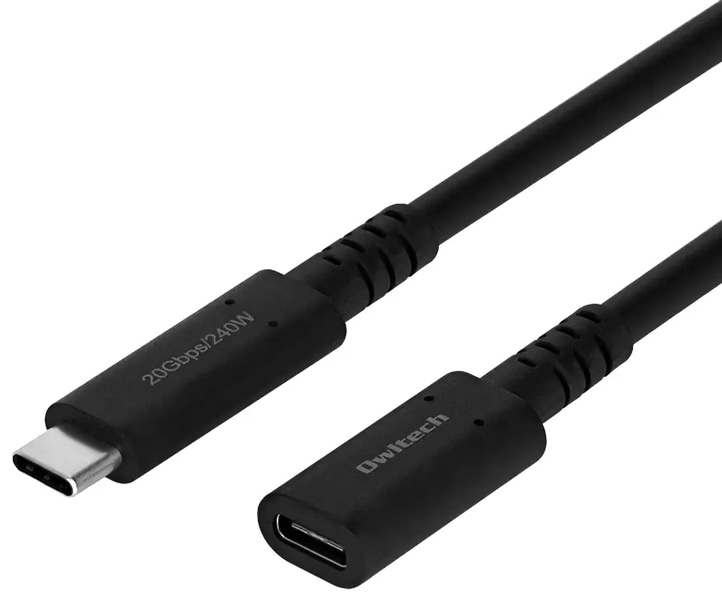 USB延長ケーブル/USB Type-C to Type-C/Type-Cオス to Type-Cメス/急速充電/高速データ通信/最大240W(48V/5A)/USB4対応/1m/100cm/ブラック