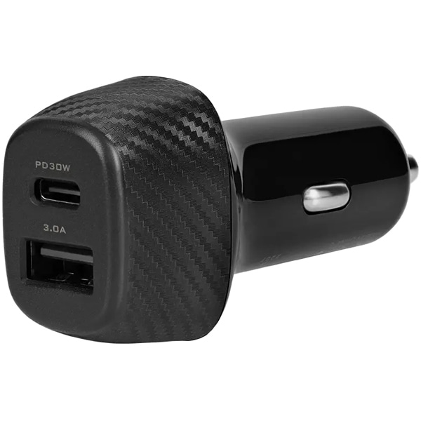 カーチャージャー/シガーソケット充電器/USB車載充電器/PD30W/USB Type-C×1/18W対応USB Type-A×1/ブラック