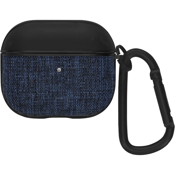 お洒落なファブリックデザインで紛失や落下防止 ファブリック素材のAirPods（第3世代）用ケース ネイビー×ブラック 製品サイズ約63.5(W)×27(D)×51.5(H)mm