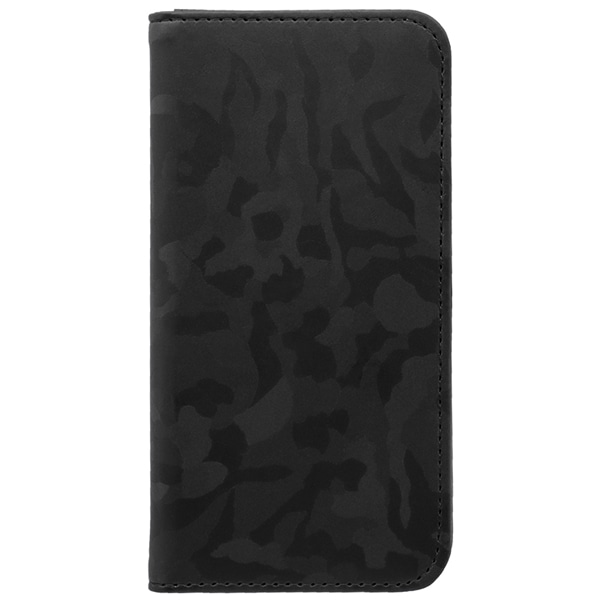 落ち着きのある迷彩柄のシンプルデザイン iPhone 9/8/7/6s/6対応PUレザー手帳型ケース ブラック 製品サイズ約73.5(W)x17(D)x141.5(H)mm