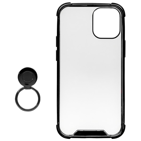 iPhone 12 mini専用 STD落下防止リング付き 耐衝撃ハイブリッドケース ブラック 製品サイズ約69.5(W)×12(D)×136.5(H)mm