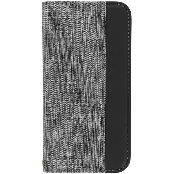 ファブリック素材とPUレザーを縦にあしらったバイカラーデザイン iPhone 13 Pro専用 THE PUレザー手帳型ケース グレー×ブラック 約78(W)×17.5(D)×150.5(H)mm