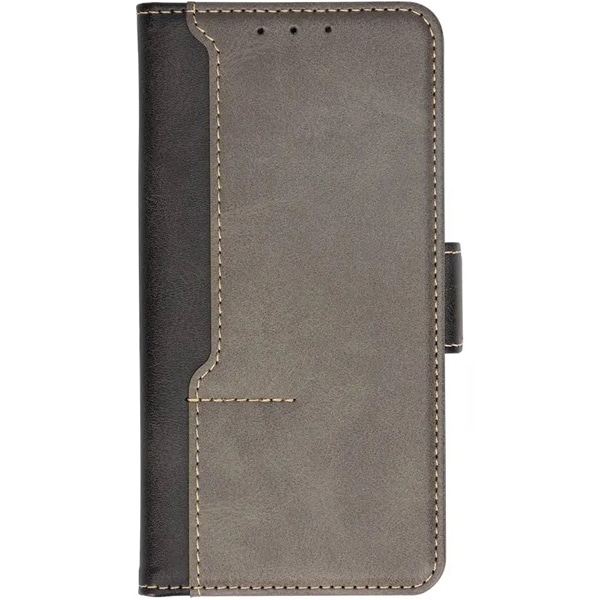 iPhone 14 Pro専用 エレガントな大人のデザイン シックなバイカラーデザインのPUレザー手帳型ケース ブラック×グレー 製品サイズ約83(W)×21(D)×151.5(H)mm