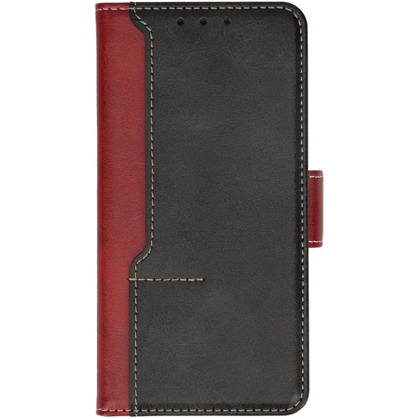 iPhone 14 Pro専用 エレガントな大人のデザイン シックなバイカラーデザインのPUレザー手帳型ケース レッド×ブラック 製品サイズ約83(W)×21(D)×151.5(H)mm