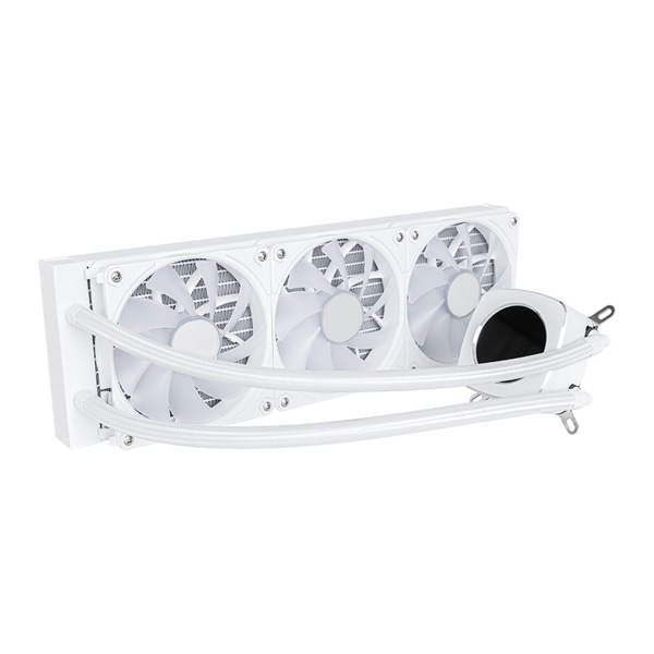 フルカラーLCD ARGB LED内蔵ヘッド搭載360mmサイズ 水冷CPUクーラー ホワイト 製品サイズ約120(W)×397(D)×27(H)mm