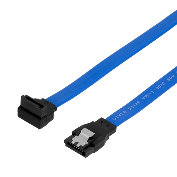 シリアルATA3.0ケーブル ストレート - 上L型コネクター ラッチなし 100cm ブルー