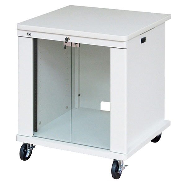AVキャビネット/EIA11U/100φキャスター/ホワイト/ガラス扉