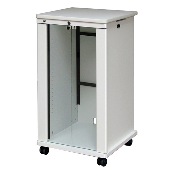 AVキャビネット/EIA19U/60φキャスター/ホワイト/ガラス扉