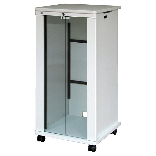 AVキャビネット/EIA23U/60φキャスター/ホワイト/ガラス扉
