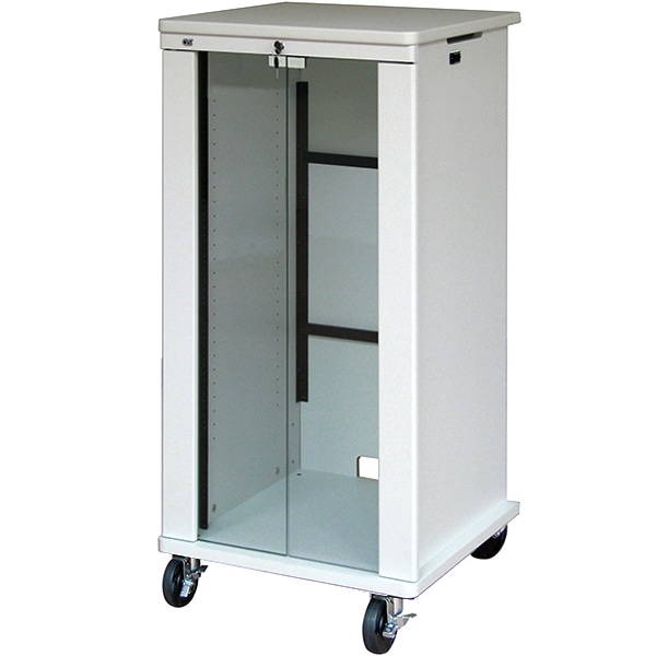 AVキャビネット/EIA23U/100φキャスター/ホワイト/ガラス扉