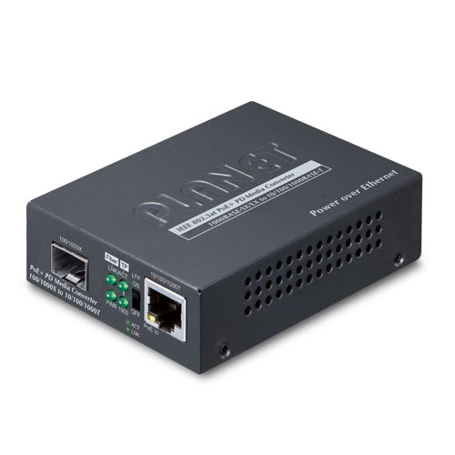 802.3at PoE+ PD 10/100/1000BASE-T - 100/1000BASE-X SFP メディアコンバータ