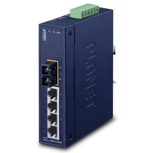 4ポート10/100Base-TX + 1ポート100Base-FXシングルモード 産業用イーサネットスイッチ - 20km -40～75℃