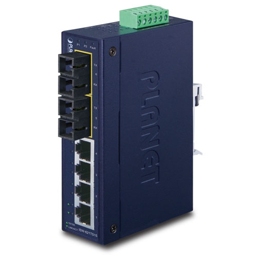 4ポート100Base-TX + 2ポート100Base-FXシングルモード 産業用イーサネットスイッチ - 20km -40～75℃