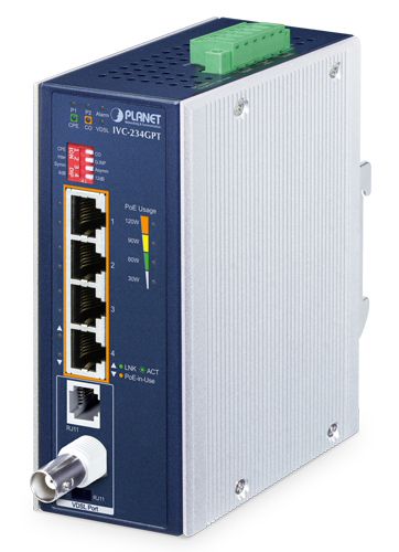 産業用 4ポート1000T 802.3at PoE+入力対応 VDSL2エクステンダー