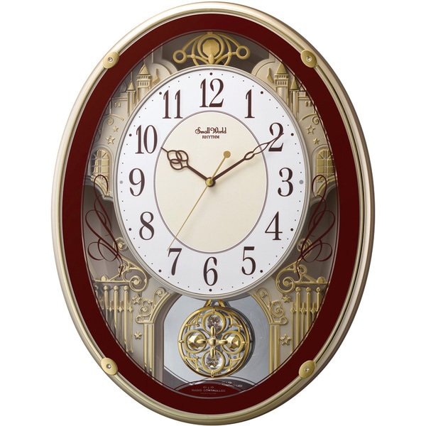 電波時計 掛け時計 18曲入り クリスタル飾り振り子付き 45x34.5cm スモールワールドプラウド