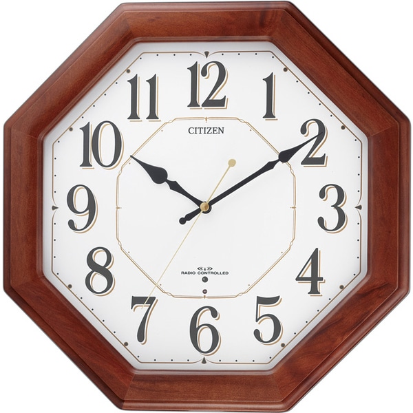 シチズン 電波時計 掛け時計 連続秒針 34x34cm 木枠 八角 M472