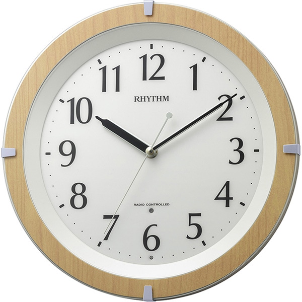 電波時計 掛け時計 暗所自動点灯ライト 直径31.7cm 木枠(MDF) リバライト561
