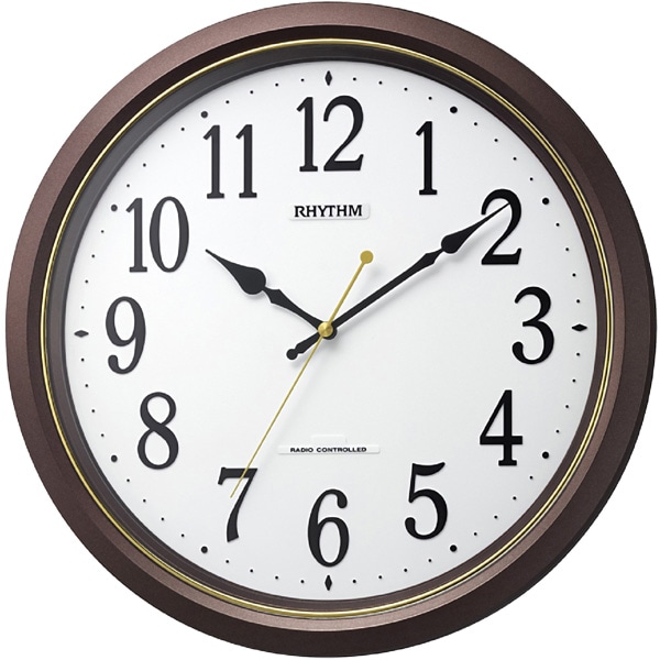電波時計 掛け時計 連続秒針 直径34cm フィットウェーブ565 茶色