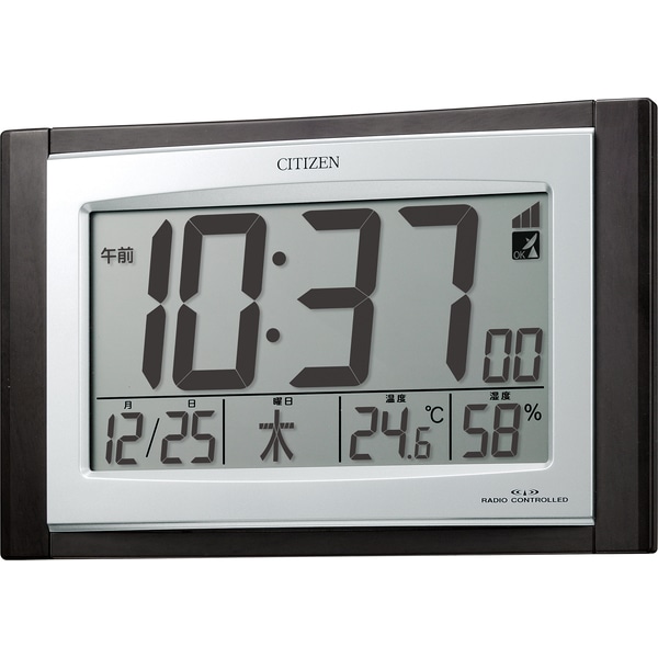 シチズン 電波時計 掛け時計 置き時計 兼用 温度 湿度 カレンダー パルデジットコンビR096