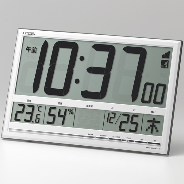 シチズン 電波時計 掛け時計 置き時計 デジタル 温度 湿度 カレンダー 環境目安表示付き