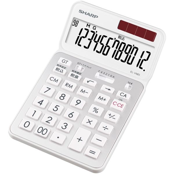 電卓 12桁 （ナイスサイズタイプ） ホワイト系（クリアホワイト）