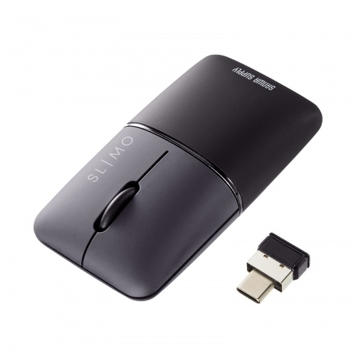 静音ワイヤレスブルーLEDマウス SLIMO （充電式・Type-C・ブラック）