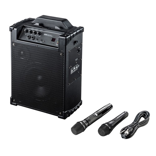 ワイヤレスマイク付き拡声器スピーカー（大出力60W・AC電源/充電式、音楽再生）