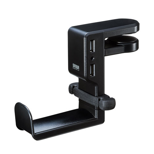 回転式ヘッドホンフック（USBポート付き・ブラック）