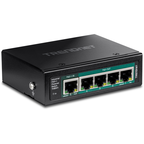 5ポート 産業用ギガビットPoE++給電DINレールスイッチ PoEパススルー対応