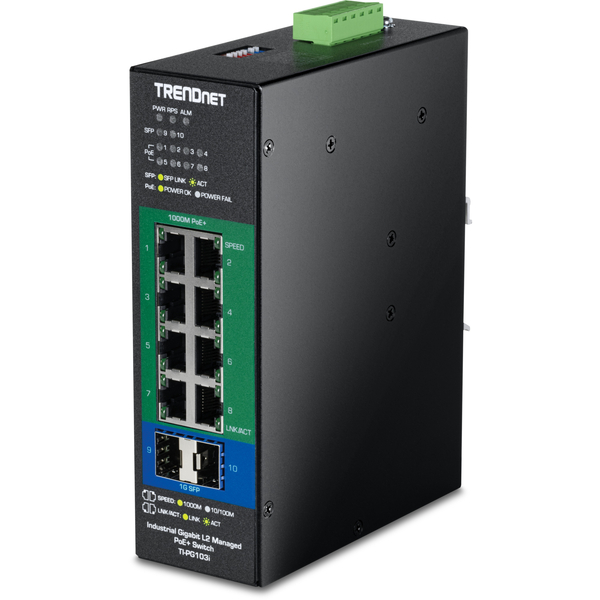 産業用 10ポート ギガビット L2 マネージドPoE+ DINレールスイッチ 24～57V