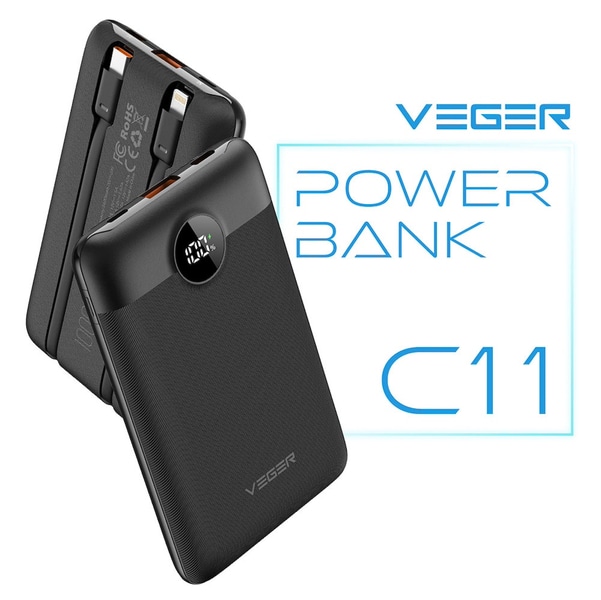 VEGER Power Bank C11 10000mAh 2ケーブル内蔵