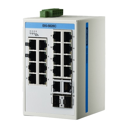 産業用コミュニケーションEKI ProView 16-port FE Industrial Switch with 2x RJ45/SFP Combo Extreme Temp -40～75℃