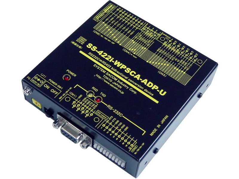 RS232C⇔RS422変換器(ACアアプタ仕様）【絶縁タイプ】【寒冷地対応広温度範囲（-20～70度）】【両側複数コネクタ搭載】Dsub9P/端子台10P⇔Dsub15P/端子台10P/RJ45