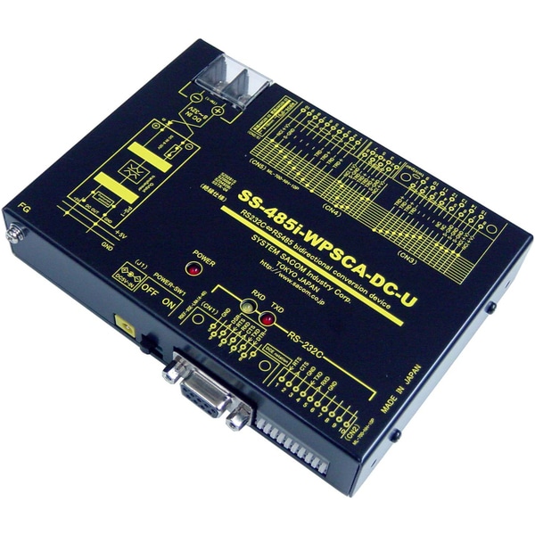 RS232C⇔RS485変換器（DC10-32V）【絶縁】【-20℃～70℃】【両側複数コネクタ】【RJ45搭載で自機同士をLANケーブルで接続】Dsub9P端子台10P⇔Dsub15P端子台10P/RJ45