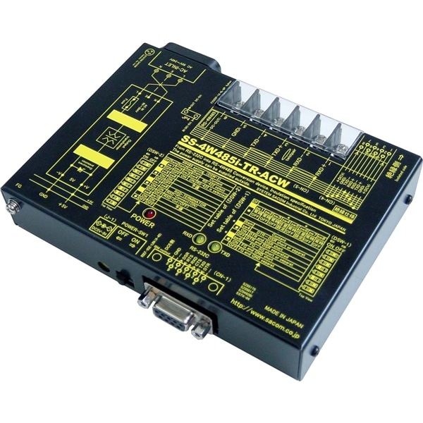 RS232C⇔4線式RS485変換器 （AC90～240V仕様）【絶縁タイプ】【作業性の高いM4ネジ端子台】 Dsub9P(メス/インチ）⇔端子台6P（M4ネジ）/RJ45