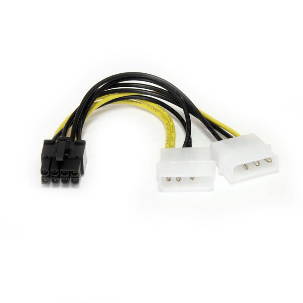 15cm 2x ペリフェラル電源コネクタ(4ピン/オス) - PCI Express電源コネクタ(8ピン/オス)変換アダプタケーブル　保証期間： 永久保証