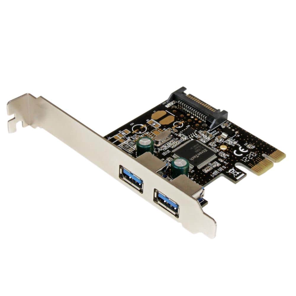SuperSpeed USB 3.0 2ポート増設PCI Expressインターフェースカード　2x USB 3.0 5Gbps 拡張用PCIe x1 接続ボード　SATA電源端子(15ピン)付き　保証期間： 2年間