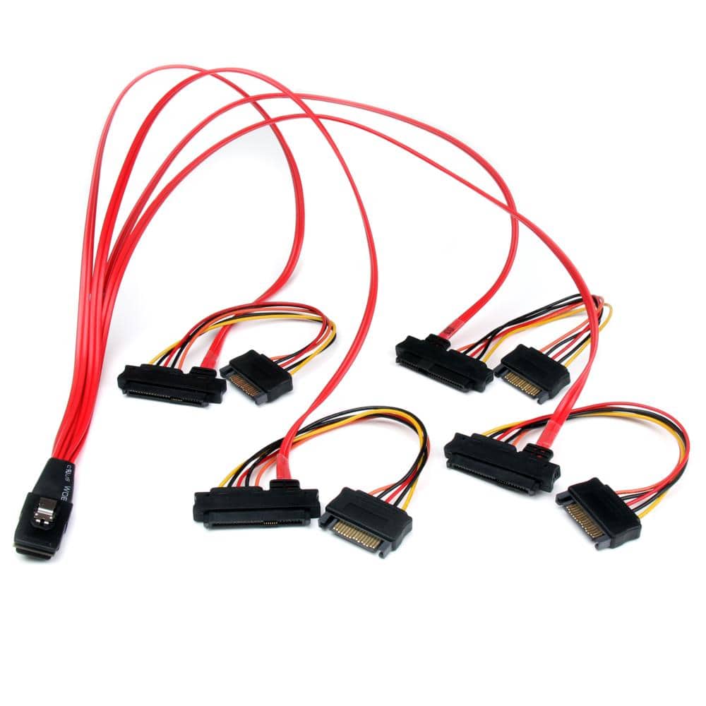 50cm 内部MiniSASケーブル　SFF8087(36ピン/オス) - 4x SFF8482(29ピン/メス) + 4x SATA電源(15ピン/オス)　保証期間： 永久保証