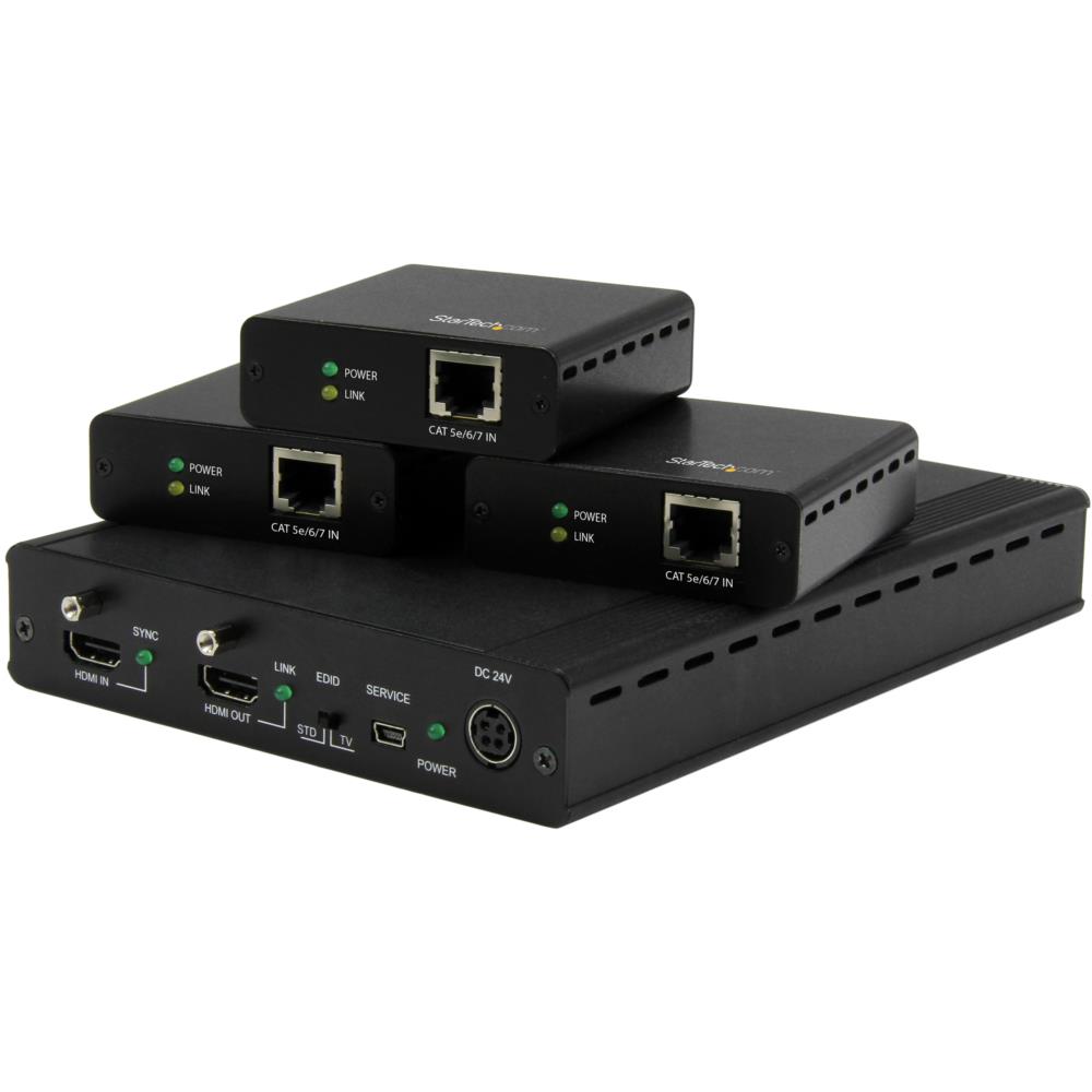 HDBaseT規格対応3ポートHDMIエクステンダー(延長器)セット 送信機1台 & 受信機3台 CAT5ケーブル対応 1x3 HDMIスプリッター 4K2K対応 最大35m(Ultra HD)/ 最大70m(HD 1080p)　保証期間： 2年間