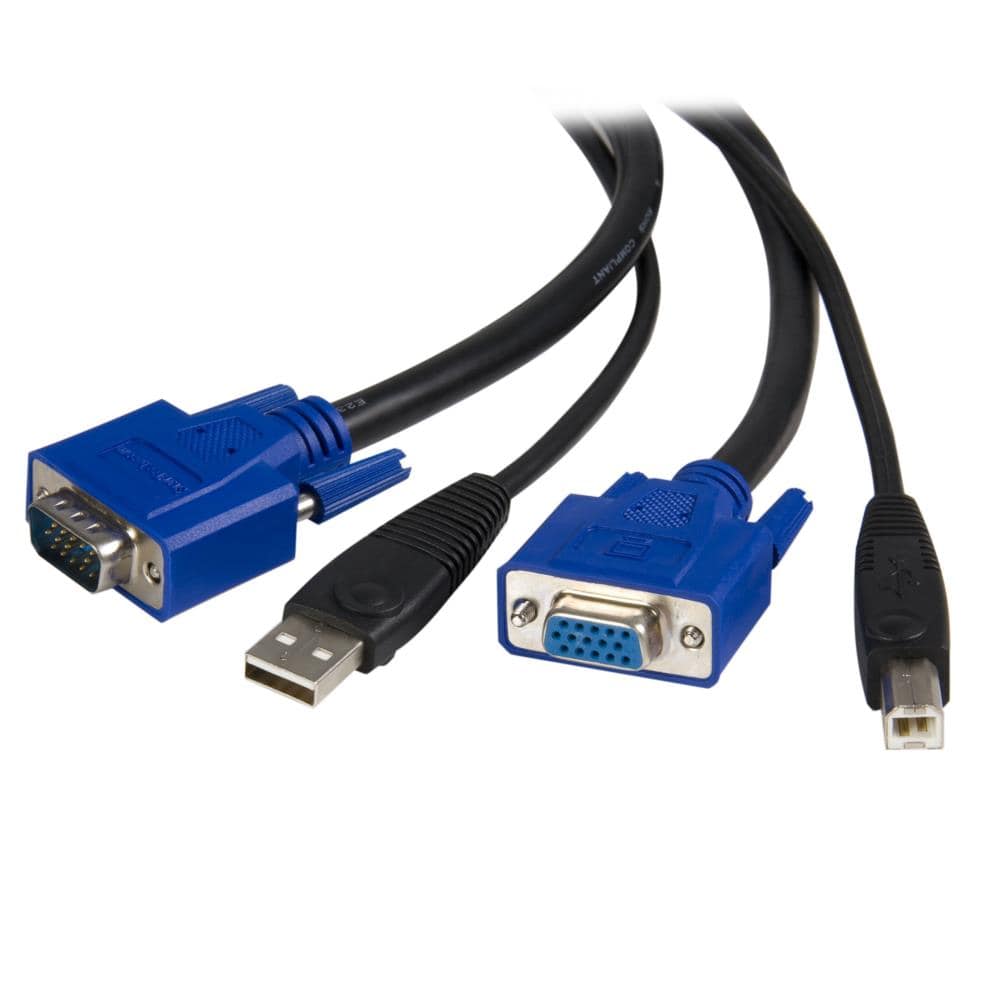 1.8m パソコン自動切替器専用KVMケーブル　2 in 1 USB/VGA KVMケーブル(ブラック)　USB A/D-Sub 15ピン(オス)ーUSB B/D-Sub 15ピン(メス)　保証期間： 永久保証