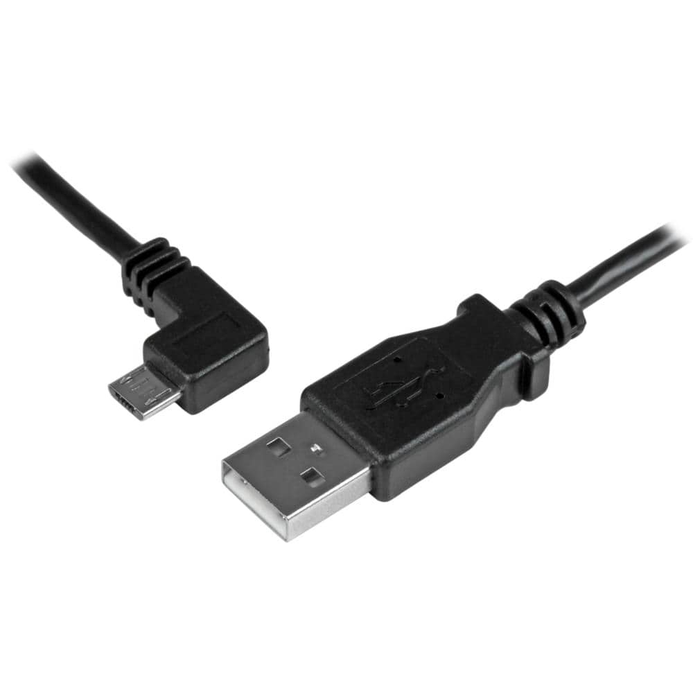 充電＆同期用 Micro USB L型左向きケーブル　2m　USB A オス - USBマイクロ オス　24AWG　保証期間： 永久保証