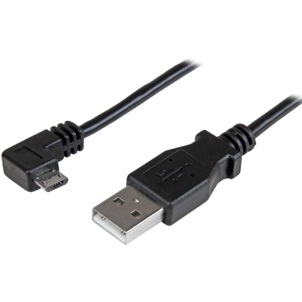 充電＆同期用 Micro USB L型右向きケーブル　2m　USB A オス - USBマイクロ オス　24AWG　保証期間： 永久保証