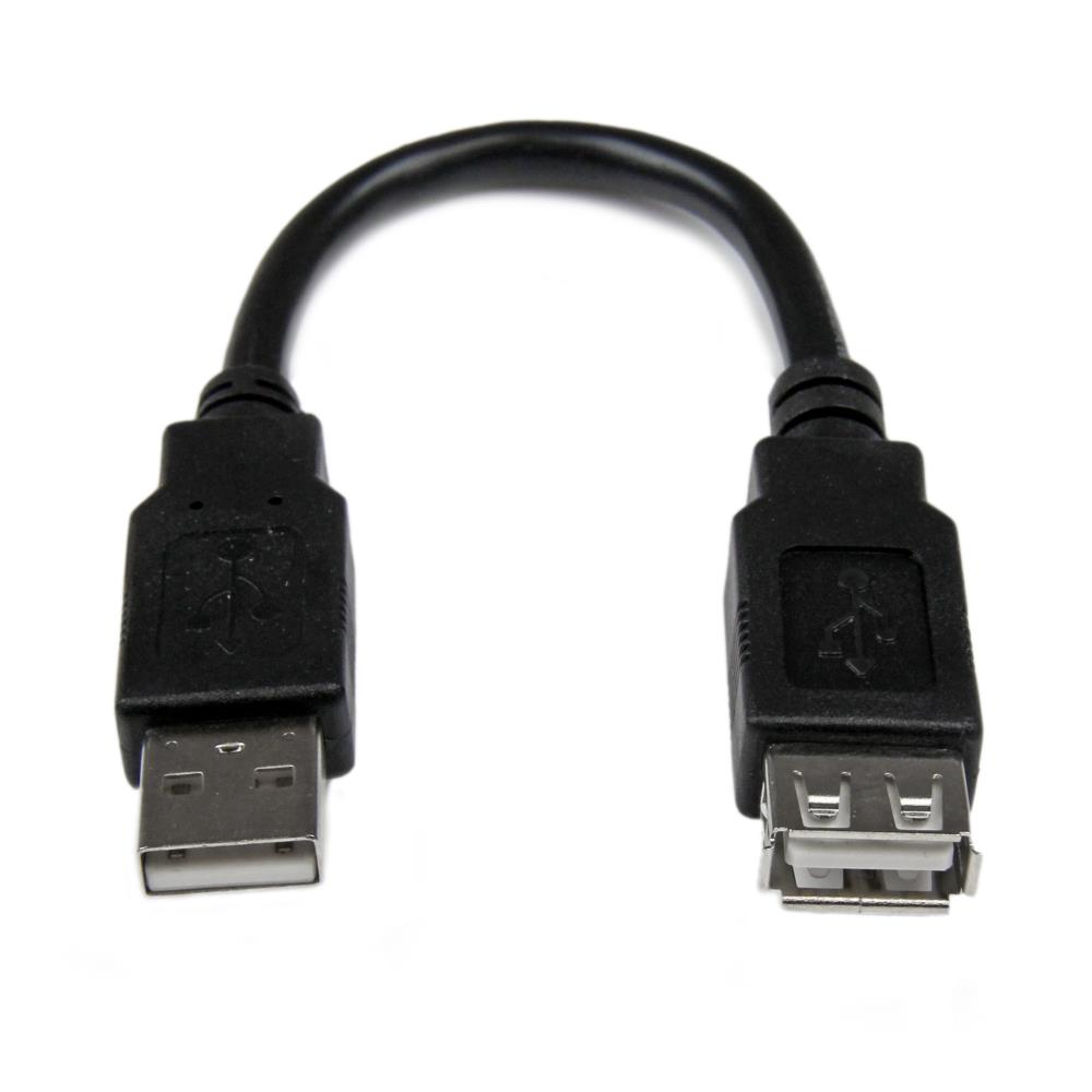 15cm USB2.0延長アダプタケーブル　USB A(オス)－USB A(メス)　ブラック　保証期間： 永久保証