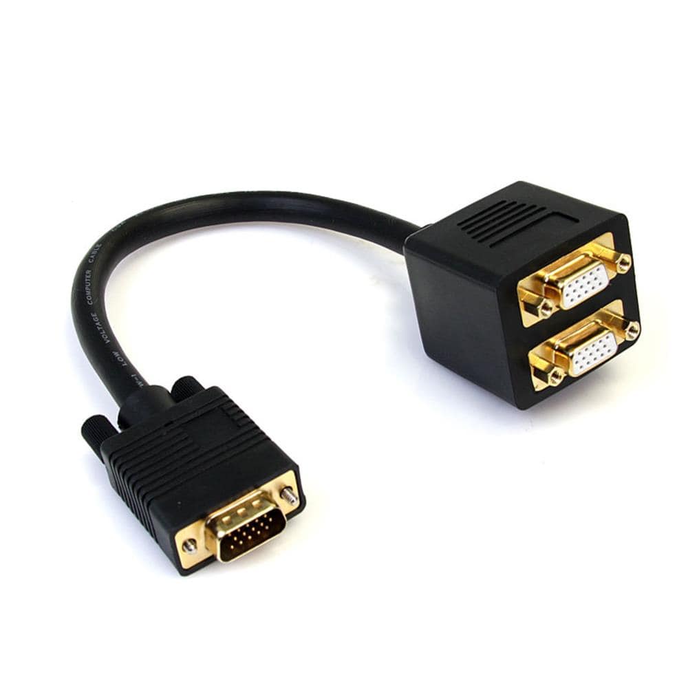 30cm VGAスプリッタ/分配ケーブル　1x VGA(高密度D-Sub15ピン) オス－2x VGA(高密度D-Sub15ピン) メス 分配器　ブラック　保証期間： 永久保証