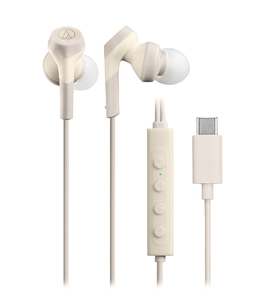 イヤホン ヘッドセット ノイズキャンセリング機能搭載 USB Type-C用 マイク付き ベージュ