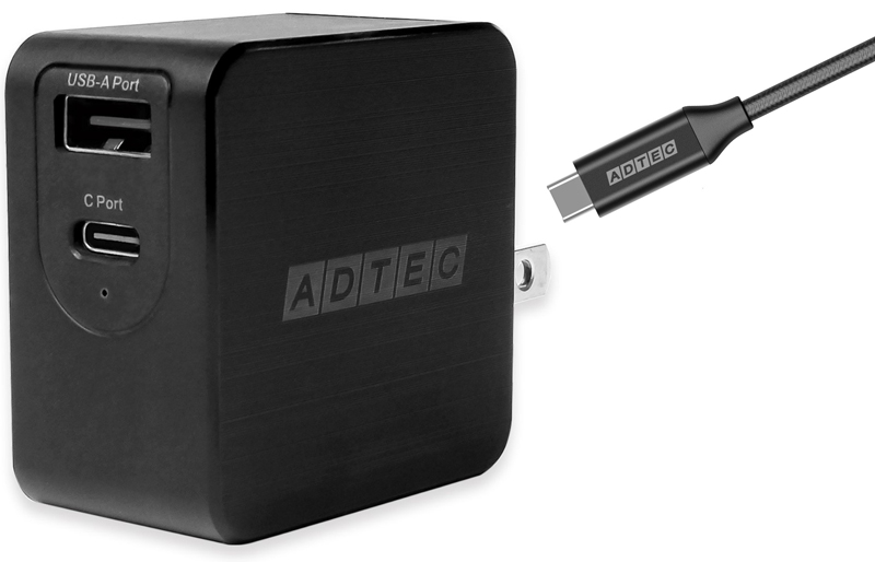 Power Delivery対応 GaN AC充電器/65W/USB Type-A 1ポート Type-C 1ポート/ブラック & Type-C to Cケーブルセット