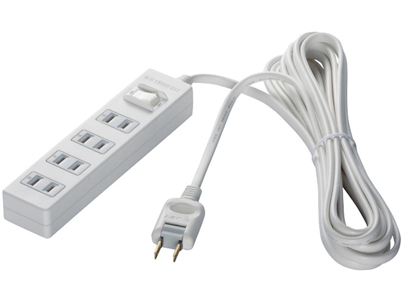 2ピン式電源タップ 4個口タイプ 雷サージ防止/集中スイッチ付 3m ホワイト