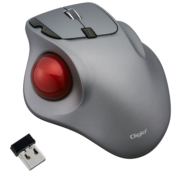 マウス 無線 トラックボール 5ボタン 光学式 グレー