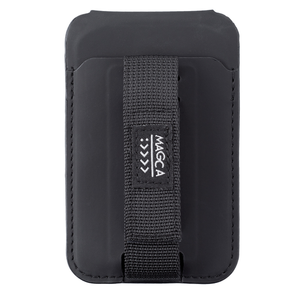 MAGCA マグネット式カード型 iPhoneスタンド ハンドベルト付き MagSafe 対応 ブラック