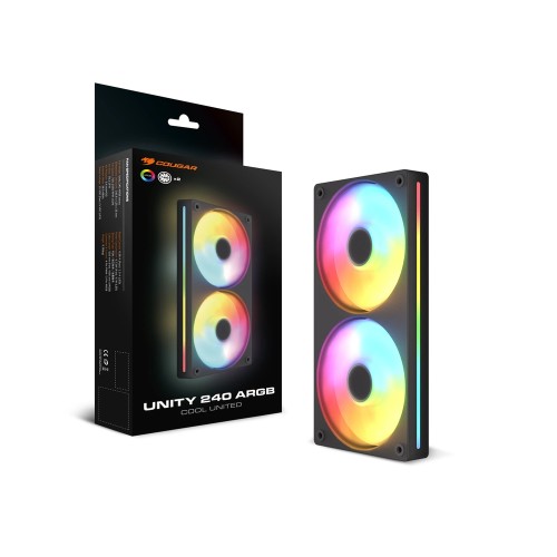 Unity240-FB ARGB/一体成型タイプのシングルフレ―ムファン/240mm・通常回転/ブラック/PWM制御/シンプルなケーブル設計/防振ゴム